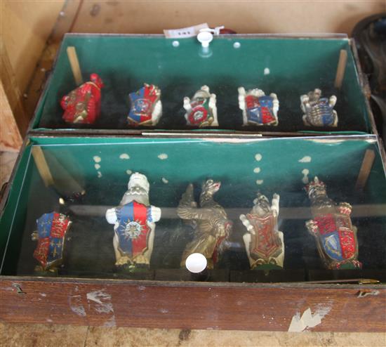 The Queens Beasts, 10 painted figures modelled by James Woodford for the 1953 Coronation, in fitted wood case (faults)